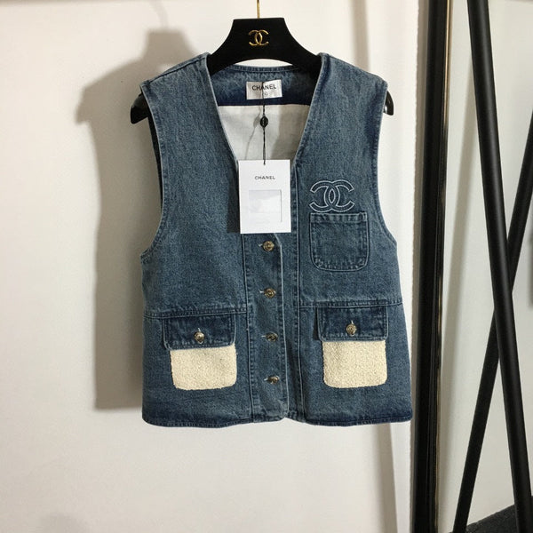 Chanel Chanel-style Vest Denim Jacket + Long-Sleeve Dress