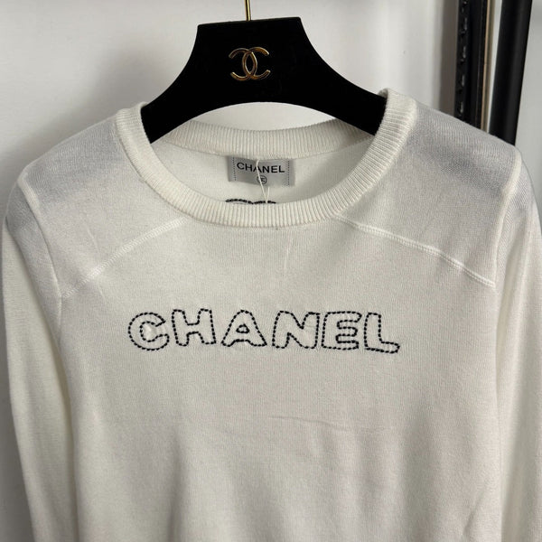 Chanel Long-Sleeved Knit T-Shirt with Embroidered Chanel Logo