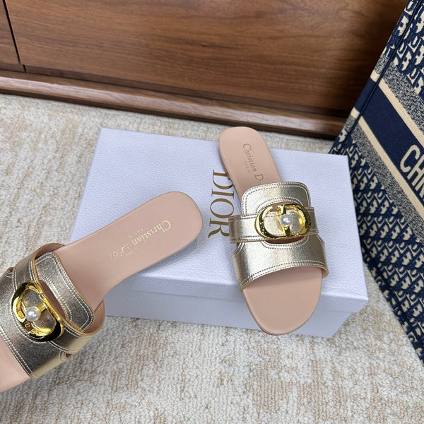 CD Montaigne Sandals Metallic Gold in Calfskin 598168
