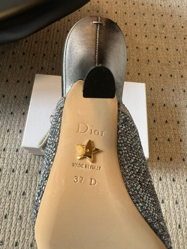 CD J'Adior Slingback heels 95 Gray in Cotton with Metallic Thread Embroidery 598133