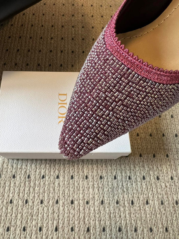 CD J'Adior Slingback heels 95 Pink in Cotton with Metallic Thread Embroidery 598132