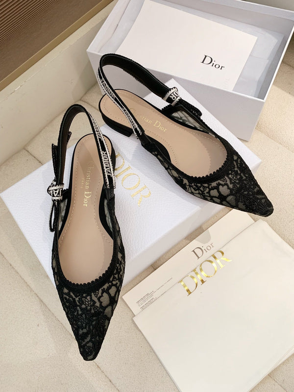 CD Ribbon Lace Open-toe Black Sandals in Sheepskin 598114