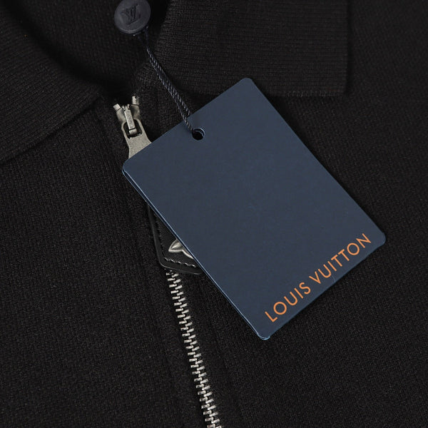 LV Leather Knit Wool Zip-Up Jacket 494212