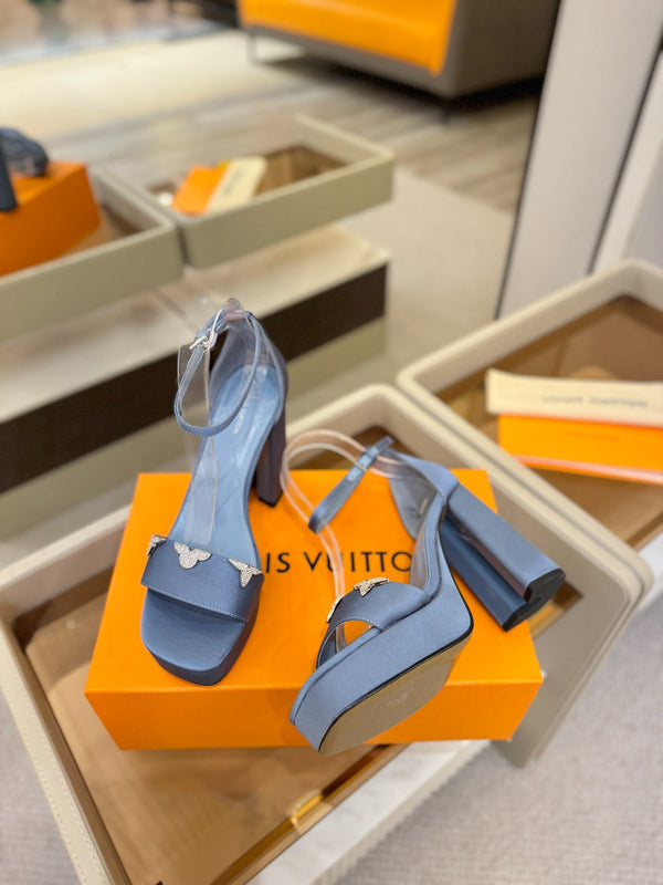 LV Swing Platform Sandal 11cm Blue Cow Patent Leather 600332