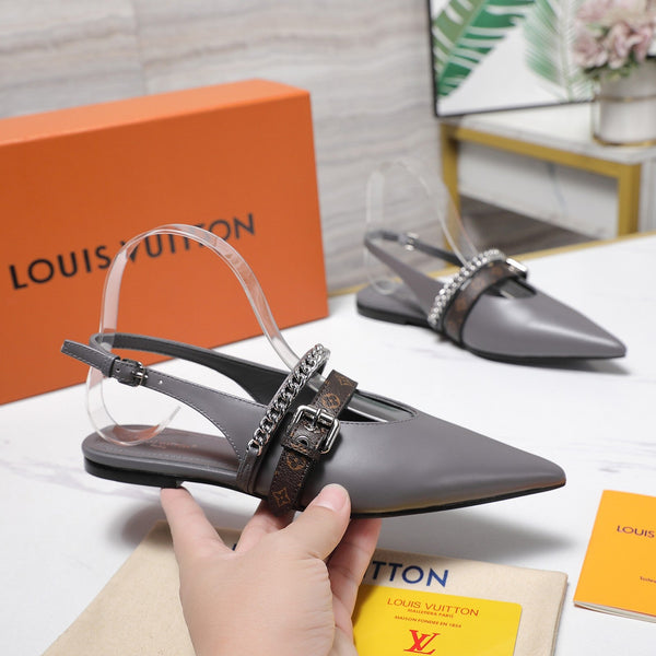 LV Vibe Slingback Flat Gray Glossy Naplak Leather 600664