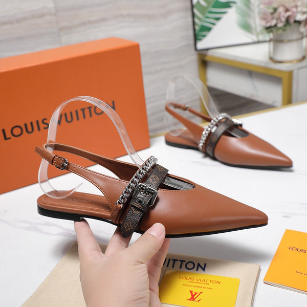 LV Vibe Slingback Flat Brown Glossy Naplak Leather 600665