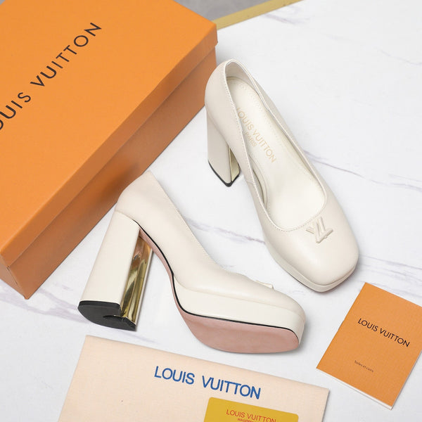 LV 26ss Chunky Heel Platform Sandals 11cm White in Cowhide 600733