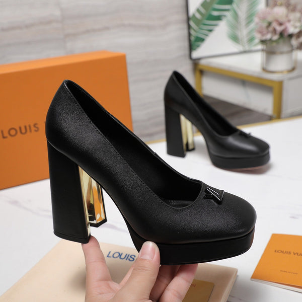 LV 26ss Chunky Heel Platform Sandals 11cm Black in Cowhide 600735