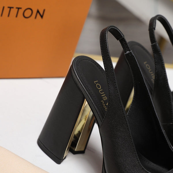 LV 26ss Chunky Heel Platform Slingback 11cm Black in Cowhide 600740