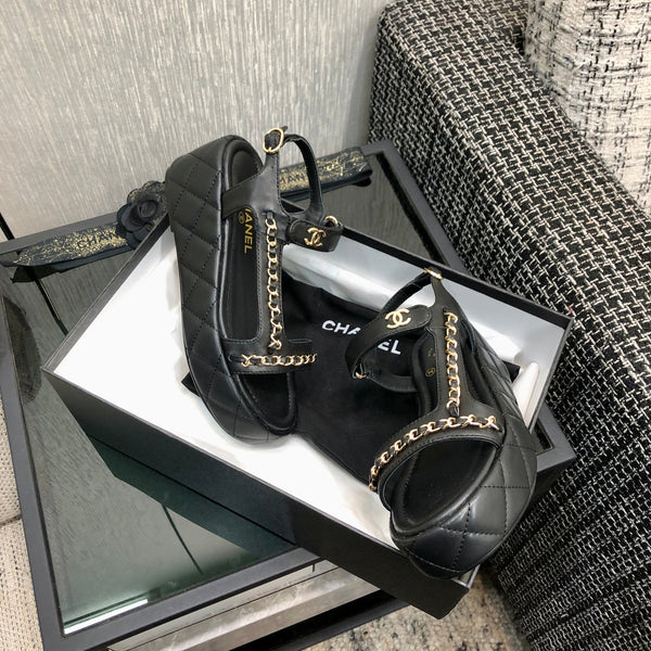 Chanel 26 Platform Chain Sandals Black in Lambskin 602503