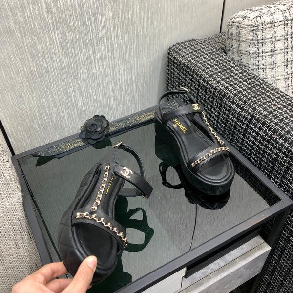 Chanel 26 Platform Chain Sandals Black in Lambskin 602503