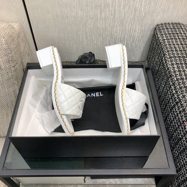 Chanel 26 High-Heeled Chain Slippers White in Lambskin 602483