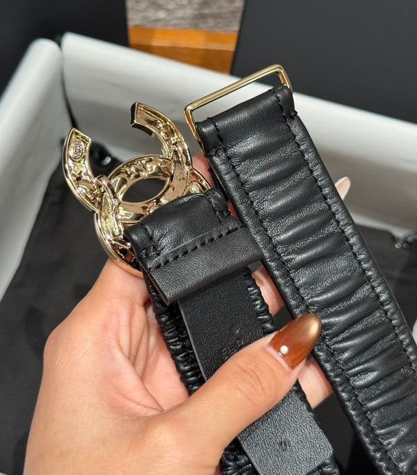 CC Rhinestone Belt 3.0CM Black Cowhide Multicolor Buckle 198413