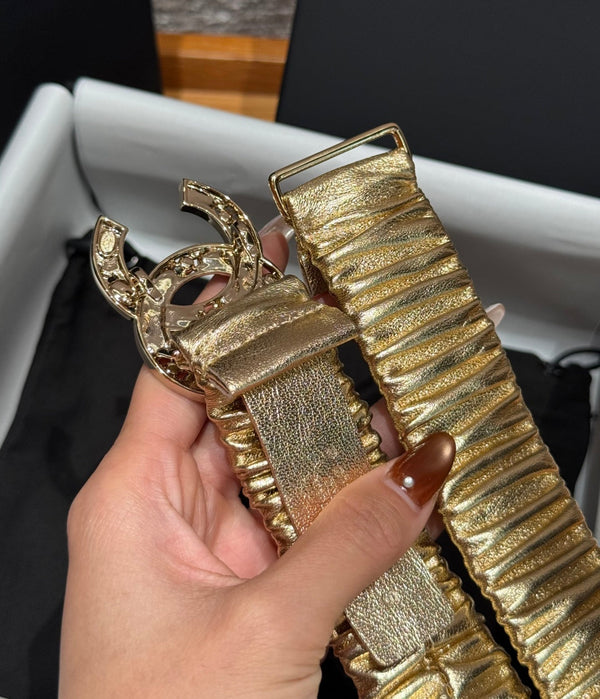 CC Rhinestone Belt 3.0CM Gold Metallic Cowhide Multicolor Buckle 198410