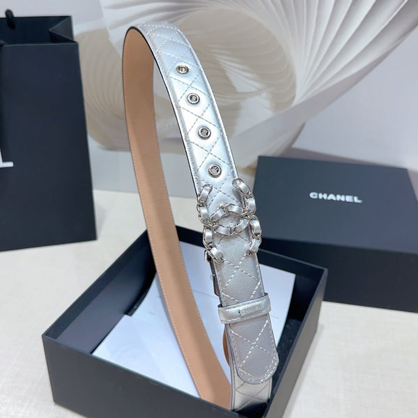 CC Women's Belt 3.0CM Sliver Lambskin Sliver Buckle 190581