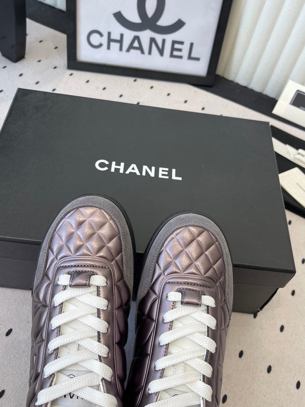 Chanel Coco Baseball Shoes Metallic Taupe in Cowhide 611673