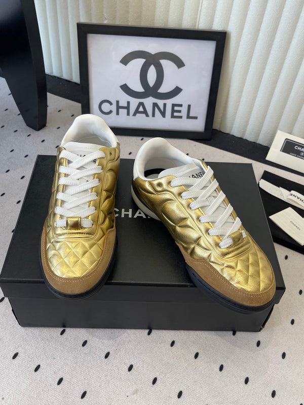 Chanel Coco Baseball Shoes Metallic Gold in Cowhide 611672