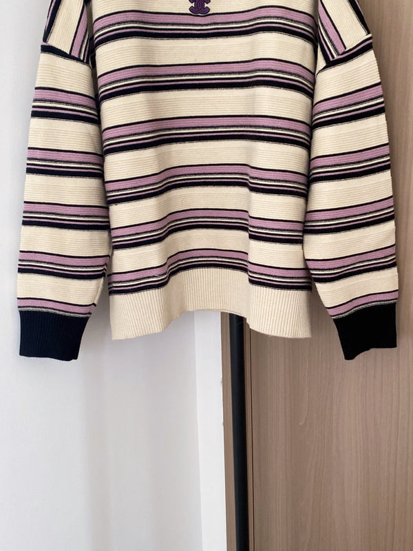 CHANEL TWO-TONE LONG-SLEEVE SHIRT PINK IVORY 89240