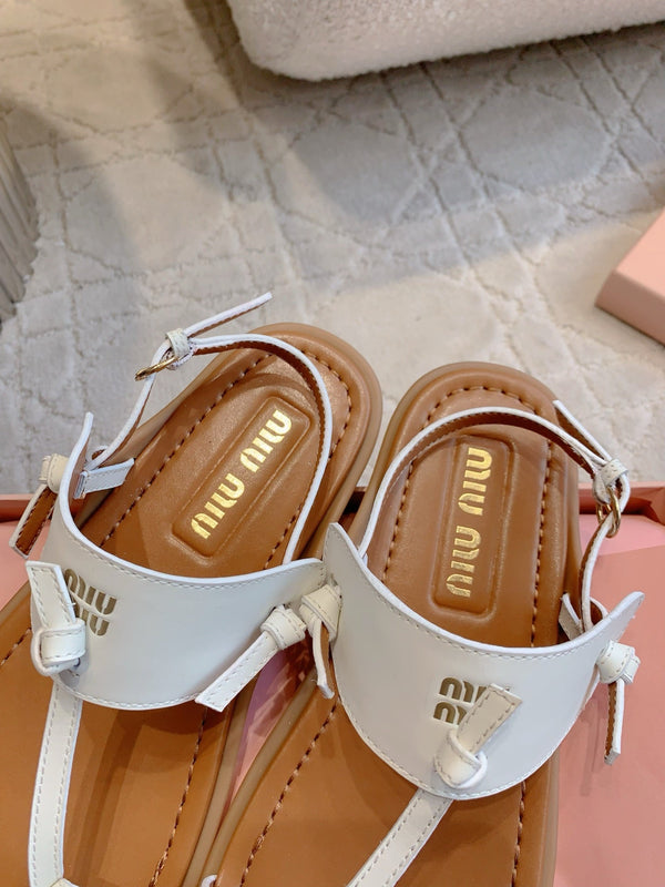 Miu Flip-flot Flat Sandal Brown White in Cowhide 615340
