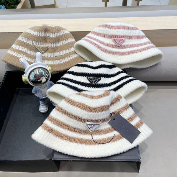 Prada Plush Bucket Hat Beige Knitted Woolen Fabric 125670