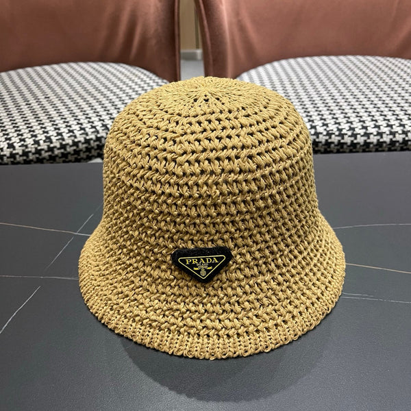 Prada 26 Prada Straw Hat Beige Knitted Woolen Fabric 123228