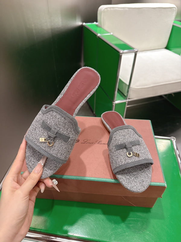 Loro Piana 26 Slippers Gray Wish Sheepskin Fabric 632135
