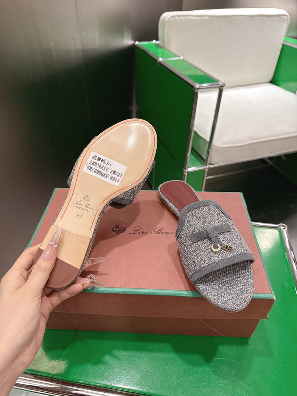 Loro Piana 26 Slippers Gray Wish Sheepskin Fabric 632135