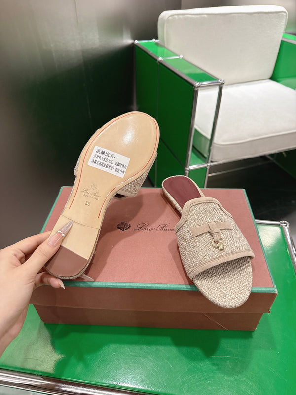 Loro Piana 26 Slippers Beige Wish Sheepskin Fabric 632137