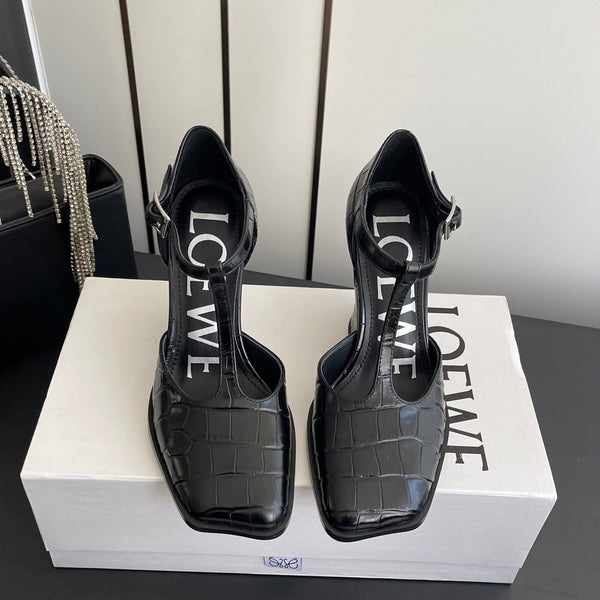 LOEWE 26SS Chunky Heel 50 Mary Jane Black in Leather 631743