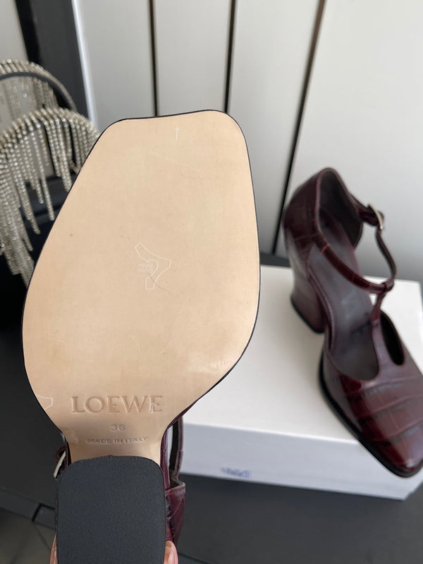 LOEWE 26SS Chunky Heel 50 Mary Jane Burgundy in Leather 631744