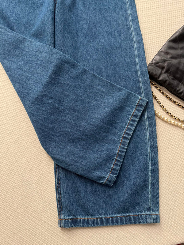Celine 26ss High-Waisted Straight-Leg Blue Jeans