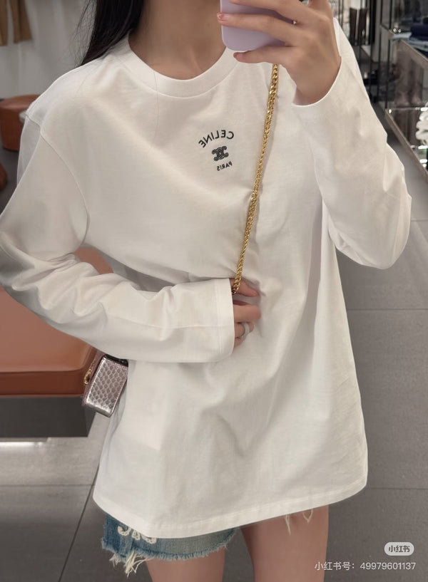 Celine 26ss Long-Sleeve T-Shirt White in Cotton