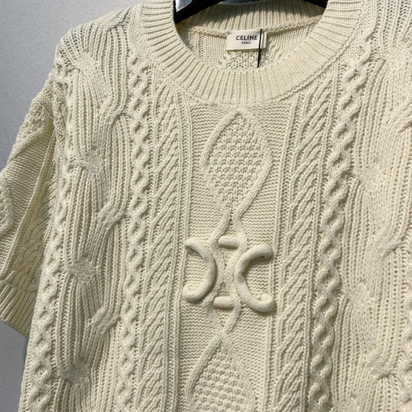 Celine 26SS Cable Knit Short-Sleeve T-Shirt Beige in Wool 972358