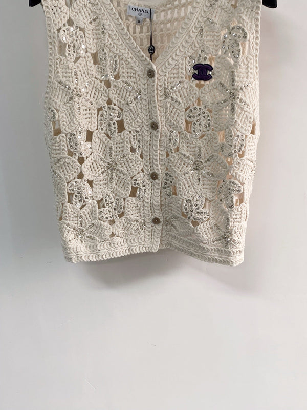 Chanel Two-Tone Vest Off-White in Cotton 125489