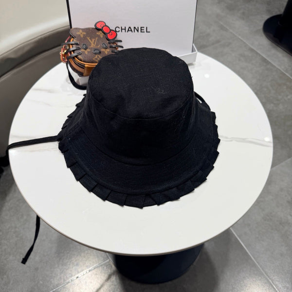 Chanel Japanese Style Strappy Bucket Hat Black in Linen 192309