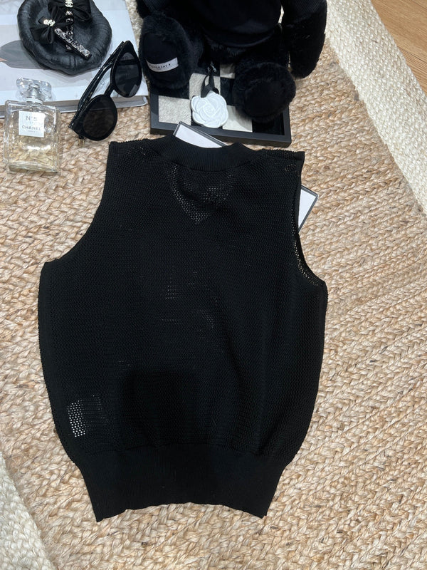 Chanel-inspired Knit Vest Black in Mesh 161799