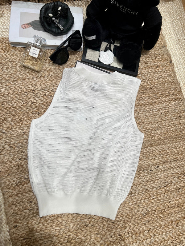 Chanel-inspired Knit Vest White in Mesh 161797