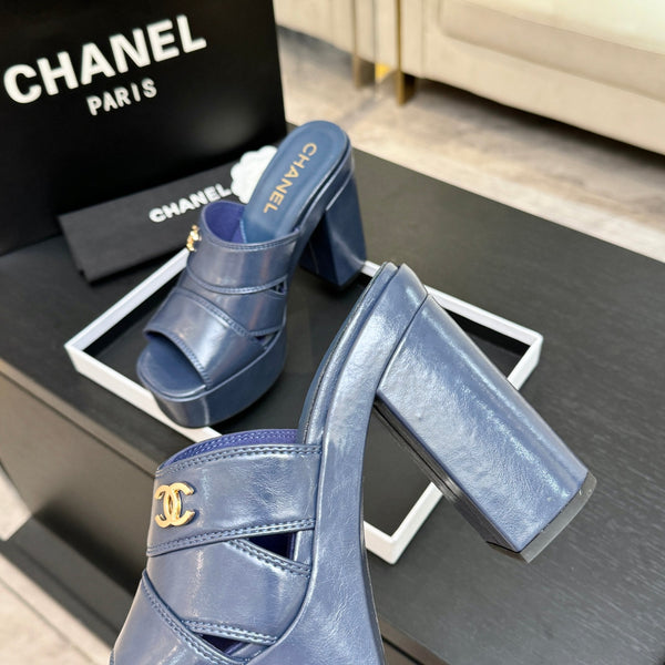 Chanel 2026 Runway Platform High-Heeled 12.5cm Sandals Blue in Cowhide 673062
