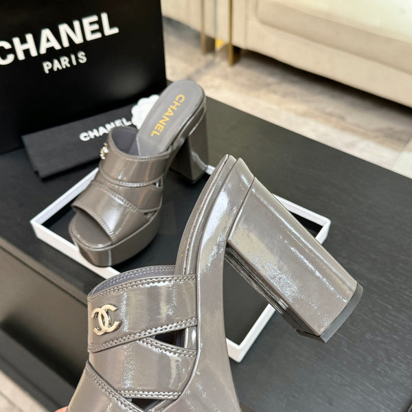 Chanel 2026 Runway Platform High-Heeled 12.5cm Sandals Gray in Cowhide 673060