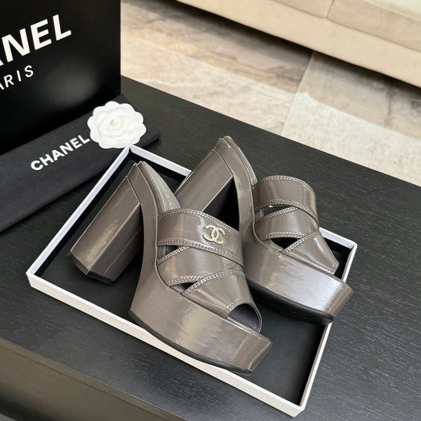 Chanel 2026 Runway Platform High-Heeled 12.5cm Sandals Gray in Cowhide 673060