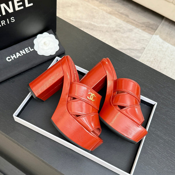 Chanel 2026 Runway Platform High-Heeled 12.5cm Sandals Orange-Red in Cowhide 673058