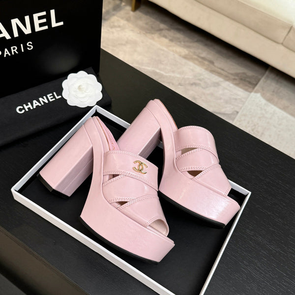 Chanel 2026 Runway Platform High-Heeled 12.5cm Sandals Pink in Cowhide 673057