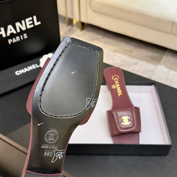 Chanel 26C Double C Buckle Square Toe Slippers Burgundy in Lambskin 673025