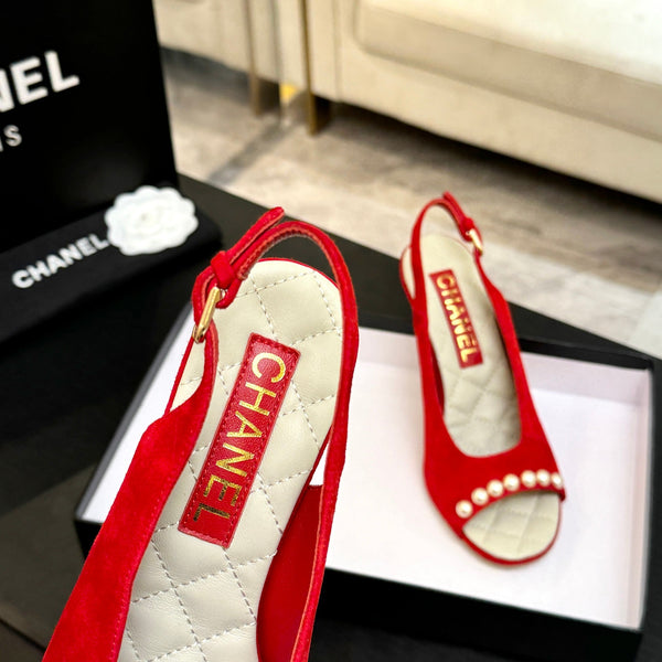 Chanel 26A Slingback Red in Velvet 672991