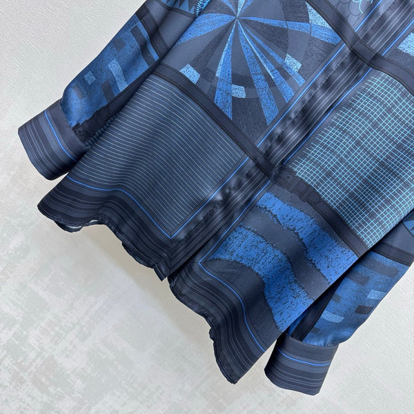 Hermes 26 Printed Long-Sleeve Shirt Blue in Mulberry Silk 137394