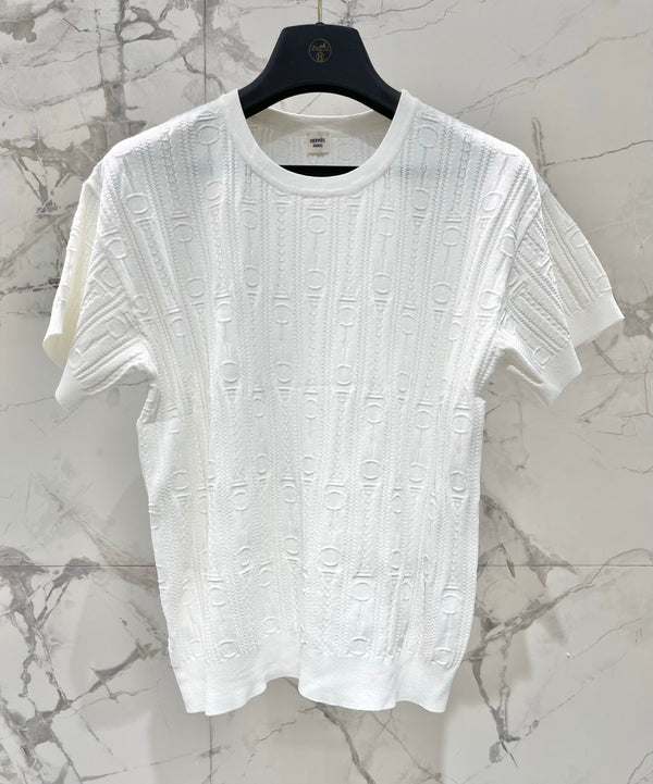 Hermes Print Knit Short-Sleeve T-Shirt White in Silk Hyperbolic 122649