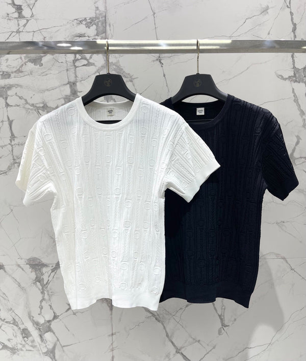 Hermes Print Knit Short-Sleeve T-Shirt White in Silk Hyperbolic 122649