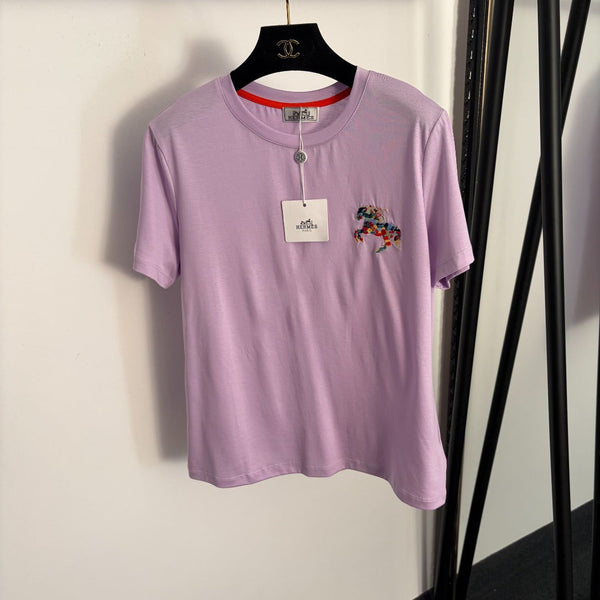 Hermes Pony Embroidery Short-Sleeve T-Shirt in Cotton 978342