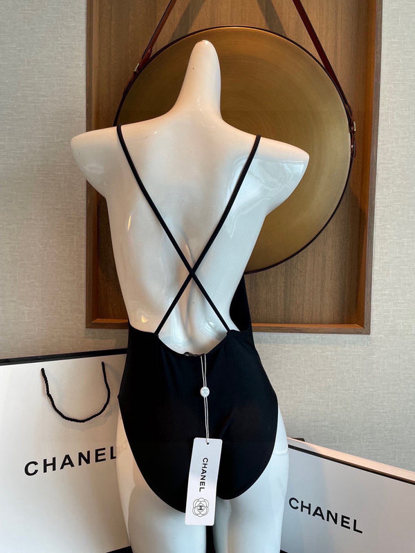 Chanel Onesie Swimsuit Black in Cotton 195169