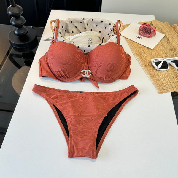 Chanel Two-piece Bikini Swimsuit with Underwire Earthy Orange in Cotton 195161